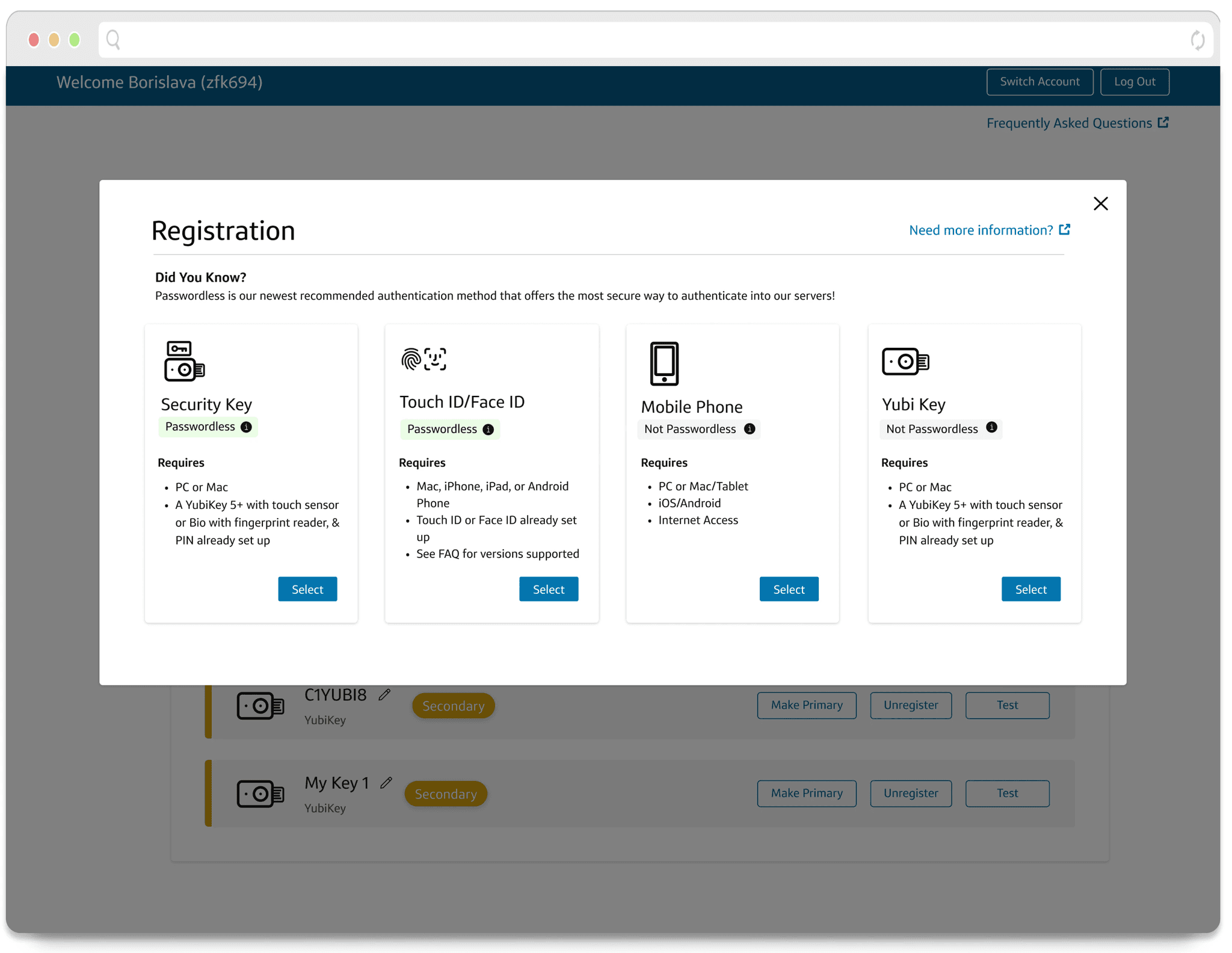 Register New Device hi-fi. Passwordless nudge