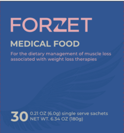 Forzet front panel, navy with coral-cut wordmark and Medical Food line