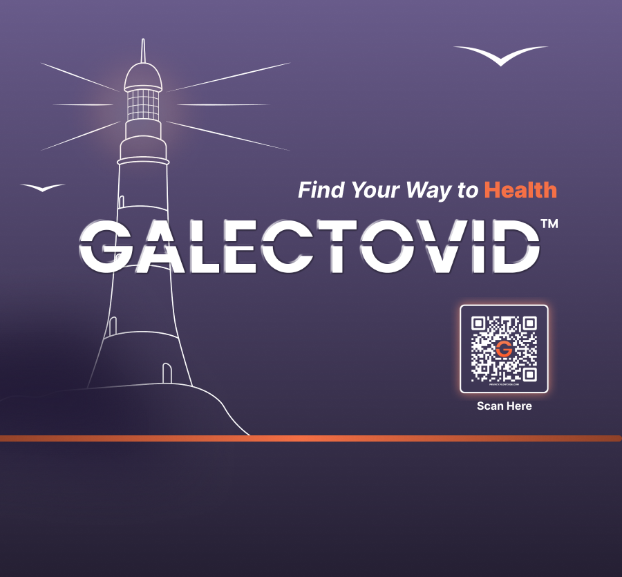 Galectovid back panel, lighthouse imagery + QR scan + Find Your Way to Health